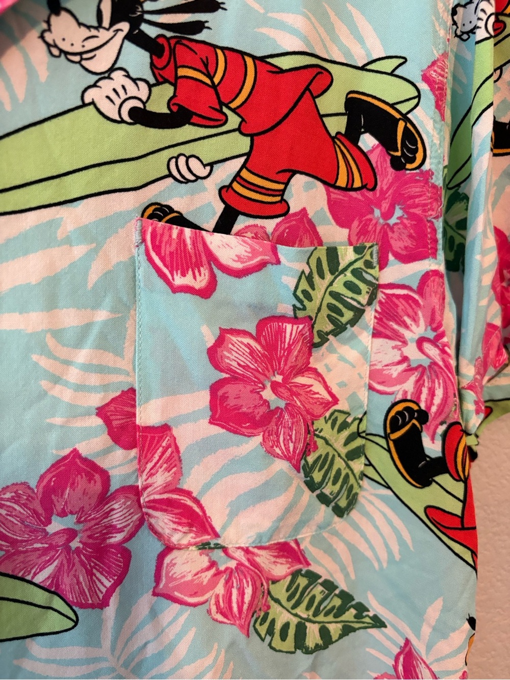 Disney Light Blue & Pink Goofy Surfing Hawaiian Shirt - Picture 3 of 4